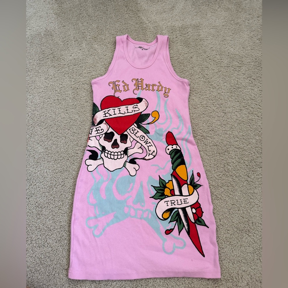 Ed Hardy womens Pink Skull and Dagger dress